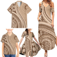 Bula Fiji Vintage Tapa Family Matching Summer Maxi Dress and Hawaiian Shirt Kaivity Masi Wave Motifs - Mocha LT7 - Polynesian Pride
