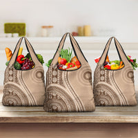 Bula Fiji Vintage Tapa Grocery Bag Kaivity Masi Wave Motifs - Mocha