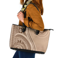 Bula Fiji Vintage Tapa Leather Tote Bag Kaivity Masi Wave Motifs - Mocha