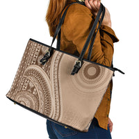 Bula Fiji Vintage Tapa Leather Tote Bag Kaivity Masi Wave Motifs - Mocha