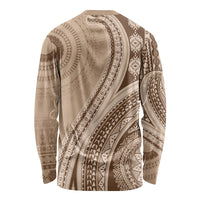 Bula Fiji Vintage Tapa Long Sleeve Shirt Kaivity Masi Wave Motifs - Mocha
