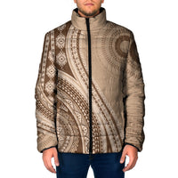 Bula Fiji Vintage Tapa Padded Jacket Kaivity Masi Wave Motifs - Mocha