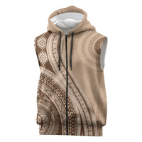 Bula Fiji Vintage Tapa Sleeveless Zip Hoodie Kaivity Masi Wave Motifs - Mocha