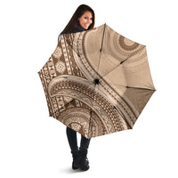 Bula Fiji Vintage Tapa Umbrella Kaivity Masi Wave Motifs - Mocha