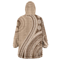 Bula Fiji Vintage Tapa Wearable Blanket Hoodie Kaivity Masi Wave Motifs - Mocha