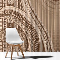 Bula Fiji Vintage Tapa Window Curtain Kaivity Masi Wave Motifs - Mocha