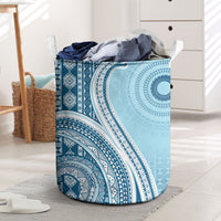 Bula Fiji Vintage Tapa Laundry Basket Kaivity Masi Wave Motifs - Turquoise