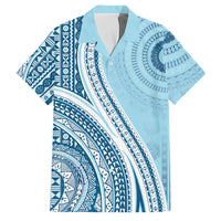 Bula Fiji Vintage Tapa Family Matching Mermaid Dress and Hawaiian Shirt Kaivity Masi Wave Motifs - Turquoise LT7 Dad's Shirt - Short Sleeve Turquoise - Polynesian Pride