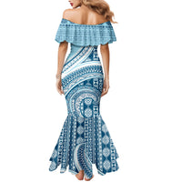Bula Fiji Vintage Tapa Family Matching Mermaid Dress and Hawaiian Shirt Kaivity Masi Wave Motifs - Turquoise LT7 - Polynesian Pride
