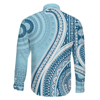 Bula Fiji Vintage Tapa Family Matching Off The Shoulder Long Sleeve Dress and Hawaiian Shirt Kaivity Masi Wave Motifs - Turquoise LT7 - Polynesian Pride