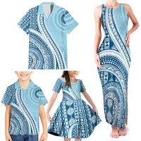 Bula Fiji Vintage Tapa Family Matching Tank Maxi Dress and Hawaiian Shirt Kaivity Masi Wave Motifs - Turquoise LT7 - Polynesian Pride