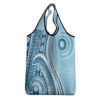 Bula Fiji Vintage Tapa Grocery Bag Kaivity Masi Wave Motifs - Turquoise