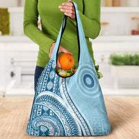 Bula Fiji Vintage Tapa Grocery Bag Kaivity Masi Wave Motifs - Turquoise