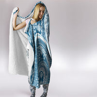 Bula Fiji Vintage Tapa Hooded Blanket Kaivity Masi Wave Motifs - Turquoise
