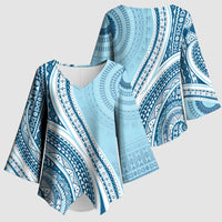 Bula Fiji Vintage Tapa Kimono Sleeve Blouse Kaivity Masi Wave Motifs - Turquoise