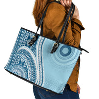 Bula Fiji Vintage Tapa Leather Tote Bag Kaivity Masi Wave Motifs - Turquoise