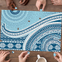 Bula Fiji Vintage Tapa Puzzle Kaivity Masi Wave Motifs - Turquoise