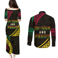 Personalised Vanuatu Couples Matching Puletasi Dress and Long Sleeve Button Shirts Melanesian Sand Drawing Mixed - Ni Van and Proud LT7 - Polynesian Pride