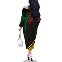 Personalised Vanuatu Off The Shoulder Long Sleeve Dress Melanesian Sand Drawing Mixed - Ni Van and Proud LT7 - Polynesian Pride