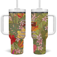 Mahalo Hawaii - Ka Pule a ka Haku Tumbler With Handle Tropical Flowers LT7 One Size: 40 oz Coral Pink - Polynesian Pride
