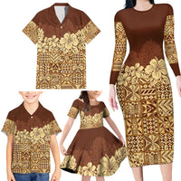 Niue Hiapo Motif Family Matching Long Sleeve Bodycon Dress and Hawaiian Shirt Tapa Classic LT7 - Polynesian Pride