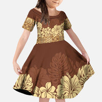 Niue Hiapo Motif Family Matching Mermaid Dress and Hawaiian Shirt Tapa Classic LT7 Daughter's Dress Beige - Polynesian Pride