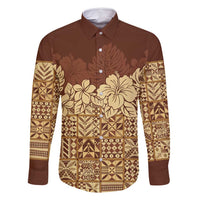 Niue Hiapo Motif Family Matching Mermaid Dress and Hawaiian Shirt Tapa Classic LT7 Dad's Shirt - Long Sleeve Beige - Polynesian Pride