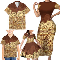 Niue Hiapo Motif Family Matching Short Sleeve Bodycon Dress and Hawaiian Shirt Tapa Classic LT7 - Polynesian Pride