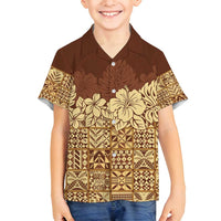 Niue Hiapo Motif Family Matching Tank Maxi Dress and Hawaiian Shirt Tapa Classic LT7 Son's Shirt Beige - Polynesian Pride