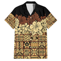 Niue Hiapo Motif Family Matching Off The Shoulder Long Sleeve Dress and Hawaiian Shirt Tapa Classic - Black Ver LT7 Dad's Shirt - Short Sleeve Black - Polynesian Pride