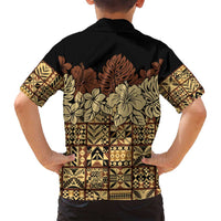Niue Hiapo Motif Family Matching Off Shoulder Short Dress and Hawaiian Shirt Tapa Classic - Black Ver LT7 - Polynesian Pride