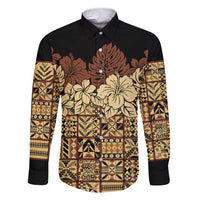 Niue Hiapo Motif Family Matching Short Sleeve Bodycon Dress and Hawaiian Shirt Tapa Classic - Black Ver LT7 Dad's Shirt - Long Sleeve Black - Polynesian Pride
