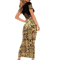 Niue Hiapo Motif Family Matching Short Sleeve Bodycon Dress and Hawaiian Shirt Tapa Classic - Black Ver LT7 - Polynesian Pride