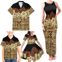 Niue Hiapo Motif Family Matching Tank Maxi Dress and Hawaiian Shirt Tapa Classic - Black Ver LT7 - Polynesian Pride