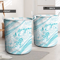 Sharks Couple Dreamy Polynesians Floral Sea Laundry Basket Turquoise - Polynesian Pride