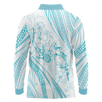 Sharks Couple Dreamy Polynesians Floral Sea Long Sleeve Polo Shirt Turquoise - Polynesian Pride