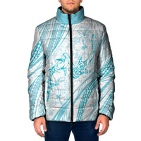 Sharks Couple Dreamy Polynesians Floral Sea Padded Jacket Turquoise - Polynesian Pride