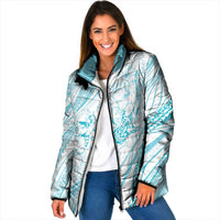 Sharks Couple Dreamy Polynesians Floral Sea Padded Jacket Turquoise - Polynesian Pride