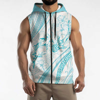 Sharks Couple Dreamy Polynesians Floral Sea Sleeveless Zip Hoodie Turquoise - Polynesian Pride