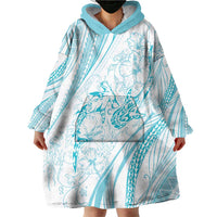 Sharks Couple Dreamy Polynesians Floral Sea Wearable Blanket Hoodie Turquoise - Polynesian Pride