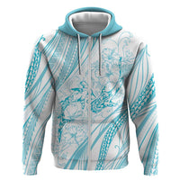 Sharks Couple Dreamy Polynesians Floral Sea Zip Hoodie Turquoise - Polynesian Pride