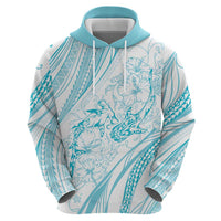 Sharks Couple Dreamy Polynesians Floral Sea Zip Hoodie Turquoise - Polynesian Pride