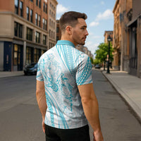 Sharks Couple Dreamy Polynesians Floral Sea Zipper Polo Shirt Turquoise - Polynesian Pride