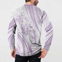 Sharks Couple Dreamy Polynesians Floral Sea Button Sweatshirt Lilac - Polynesian Pride