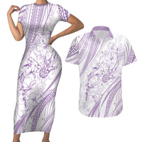 Sharks Couple Dreamy Polynesians Floral Sea Couples Matching Short Sleeve Bodycon Dress and Hawaiian Shirt Lilac LT7 Lilac - Polynesian Pride