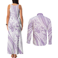 Sharks Couple Dreamy Polynesians Floral Sea Couples Matching Tank Maxi Dress and Long Sleeve Button Shirt Lilac - Polynesian Pride