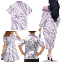 Sharks Couple Dreamy Polynesians Floral Sea Family Matching Off The Shoulder Long Sleeve Dress and Hawaiian Shirt Lilac LT7 - Polynesian Pride