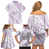 Sharks Couple Dreamy Polynesians Floral Sea Family Matching Off Shoulder Short Dress and Hawaiian Shirt Lilac LT7 - Polynesian Pride