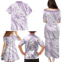 Sharks Couple Dreamy Polynesians Floral Sea Family Matching Puletasi and Hawaiian Shirt Lilac LT7 - Polynesian Pride