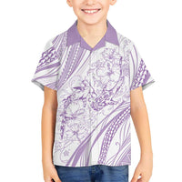 Sharks Couple Dreamy Polynesians Floral Sea Kid Hawaiian Shirt Lilac - Polynesian Pride